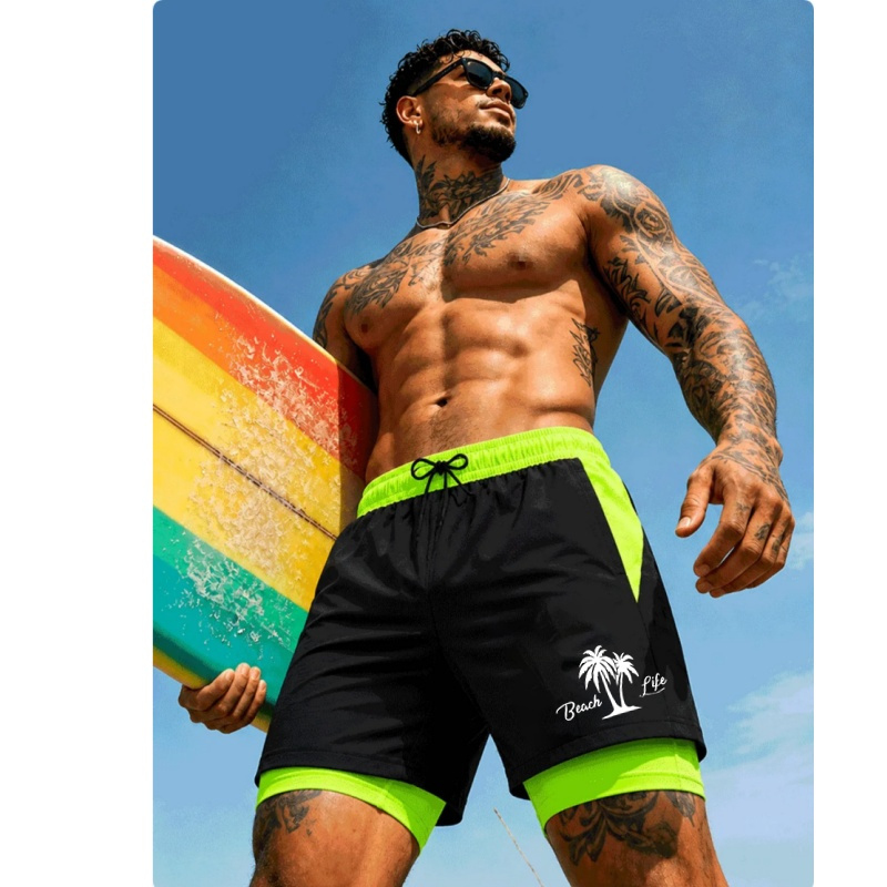 Trunks Board Surf - Herren-Badehose mit Palmenmuster, schnell trocknende Surfbrettshorts,